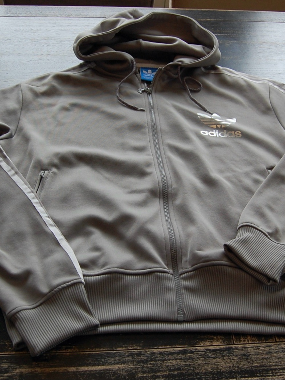 adidas Men’s Taupe Hooded Zip-Up Track Jacket size XL